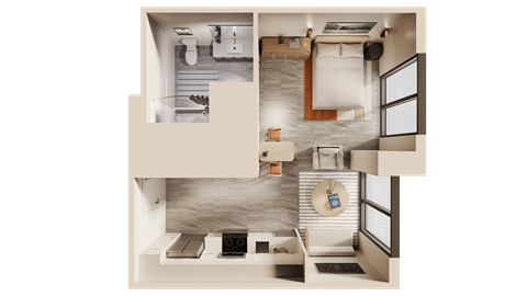 Floor plan for studio, 1 bath, 492 sqft